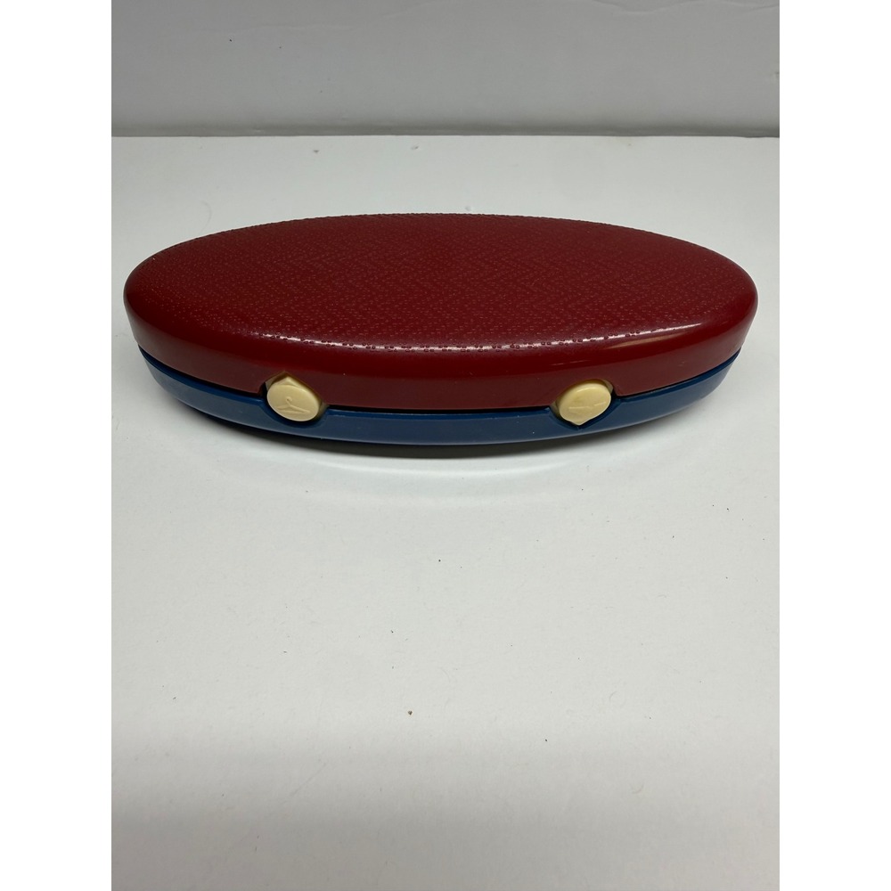 Vintage Travel Lint Brush and Shoe Buffer Compact Red Blue Two Sided Tool